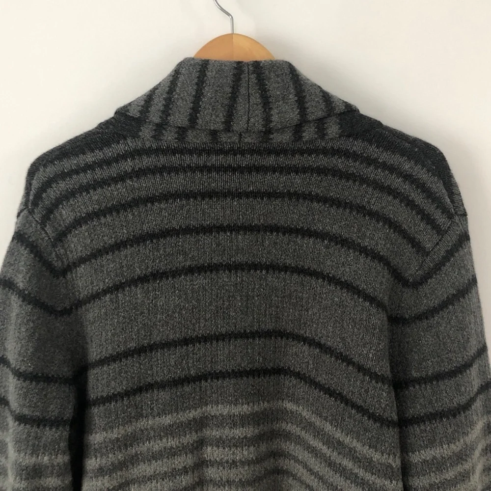 J Jill Wool Modal Blend Women's Gray Striped Long Open Front Cardigan Pockets L